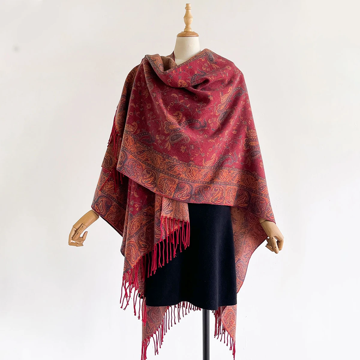 Winter Women Warm Slit Large Shawl Double Sided Paisley Jacquard Thickening Blanket Luxury Scarf Female Pashmina Keep Warm Cloak