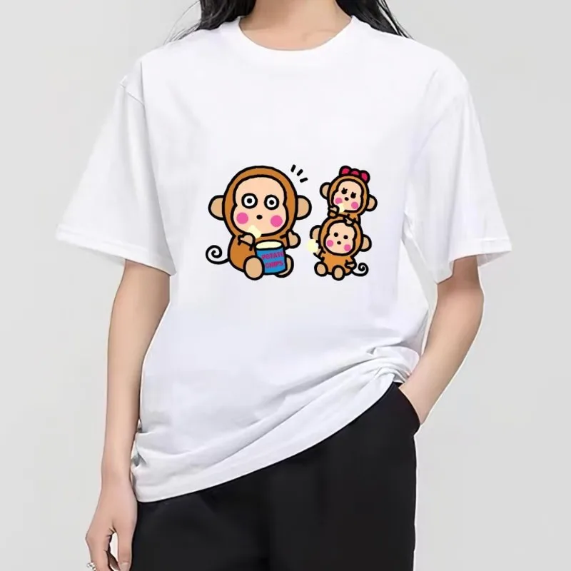 

MINISO Sanrio Monkichi T Shirt Women Couple Combination Clothes Short Sleeve Collar Fashion Man Cotton