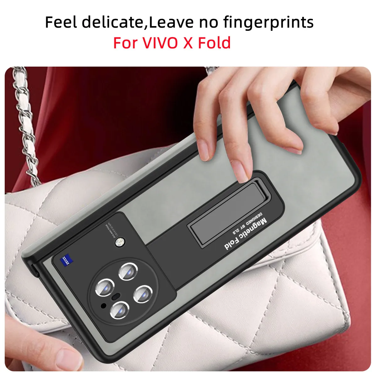 Magnetic Hinge Folding Case For VIVO X Fold High-end Business Nappa Leather With Hidden Bracket Anti-fall Anti-fingerprint