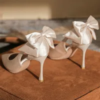 2024 Spring And Summer New White Pointy High Heels Ladies Thin Heel Single Shoes Butterfly Wedding Shoes Small Bride Shoes - Image 5