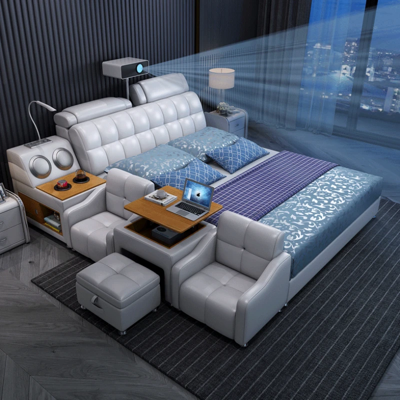 Letto Multifunzionale Moderno In Pelle Stoccaggio Estetico Di Lusso Struttura Del Letto King Size Di Fascia Alta Castello Modulare Letto Matrimoniale 