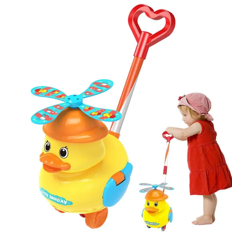 Toddler Push Walker Plastic Little Yellow Duck Walking Toys Quacking Sounds and Waddling Action Toddler Learning To Walk Toys