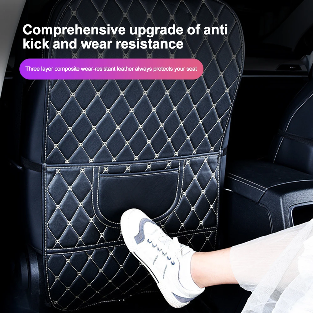 Car Seat Protector PU Leather Car Anti-Kick Mats Scratch & Wear Resistant Auto Seat Back Protector Cover Children Kids Back Row Anti-Dirty Pad