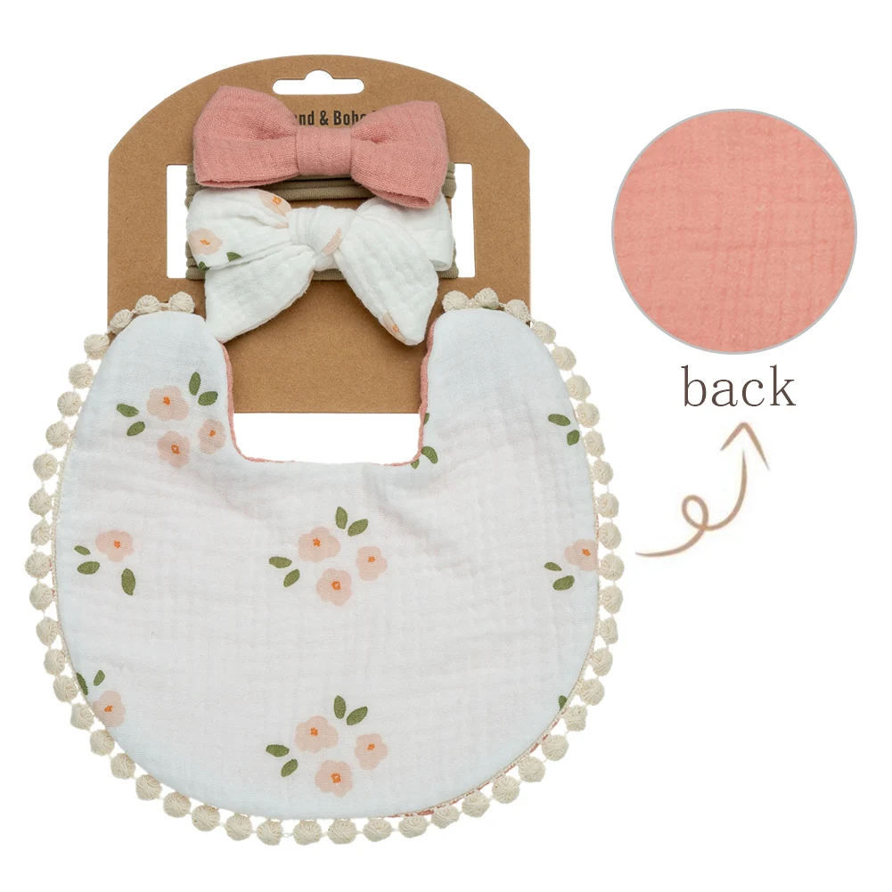 Baby Floral Bibs & Bow Headbands Set - 3 Piece Collection