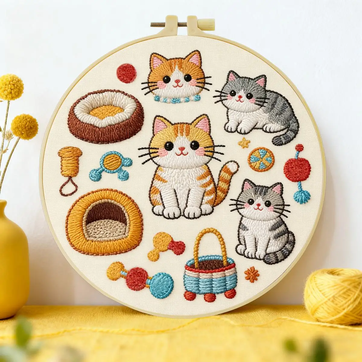 1 Stück 20X20CM/15X15CM 7,87/6,3 Zoll Katzen-Party-Stickerei-Starter-Kit DIY-Kit DIY-Stickerei-Set Handarbeiten Nadelkunst