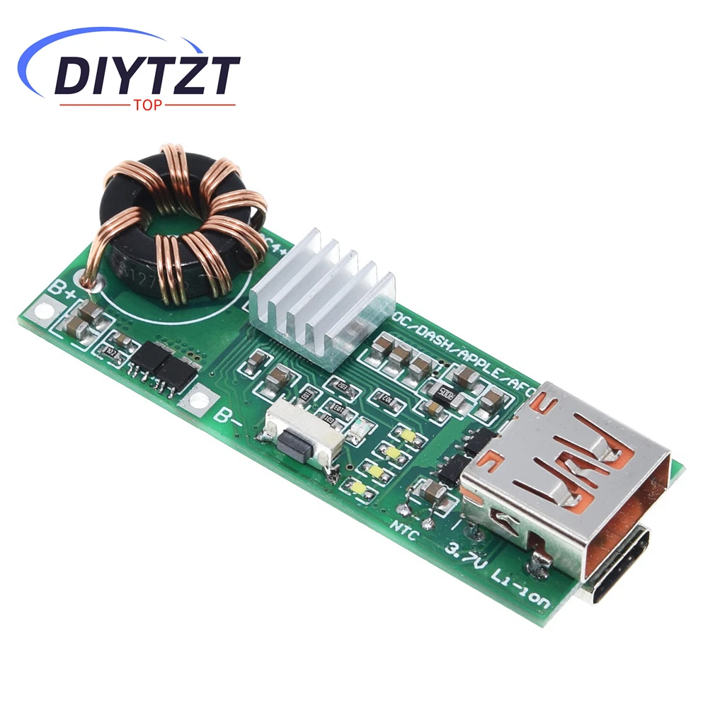 DIYTZT QC4.0 QC3.0 Double Way PD Mobile Phone Power Bank Quick Charge 3.7V to 5V 9V 4.5A 22.5W Type-C USB Boost Charger Board