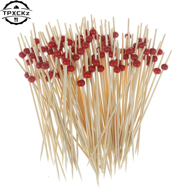 Bamboo Food Picks Cupcake Fruit Fork Party Cake Dessert Salad Vegetable Sticks Cocktail Toothpick Skewer 100pcs