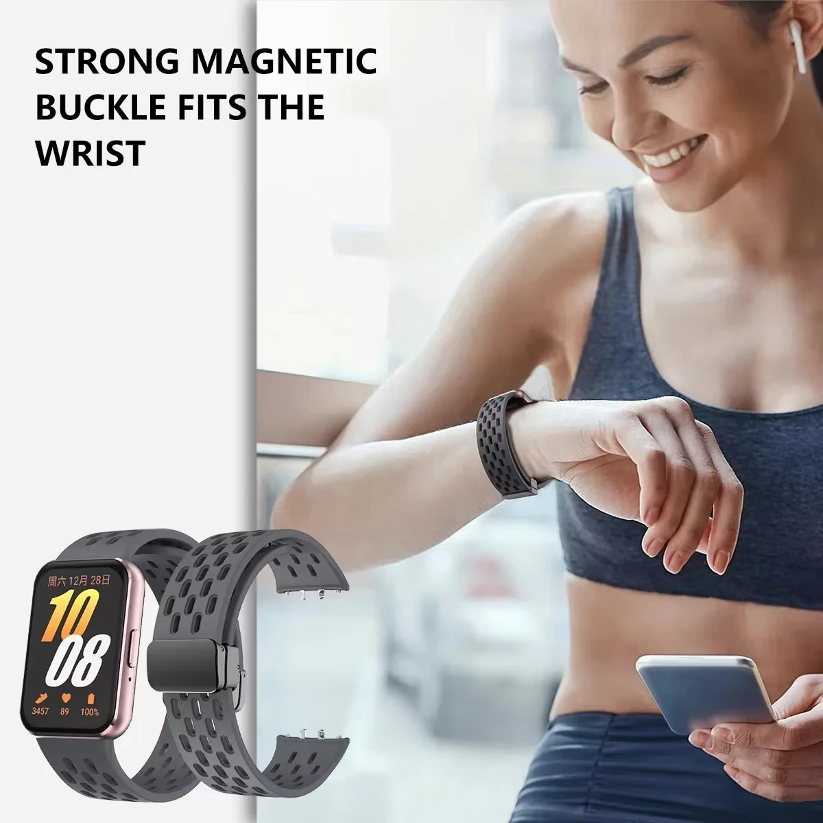 Magnetic Strap with TPU Case - Breathable Silicone Bracelet and Metal Buckle