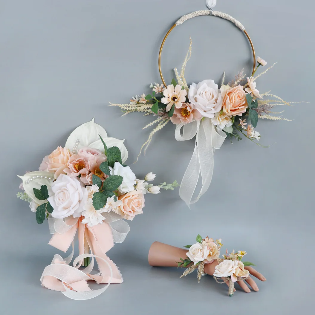 Western wedding accessories Bride's bouquet simulation flower Rose hand held garland Bridegroom corsage sisters wrist flower
