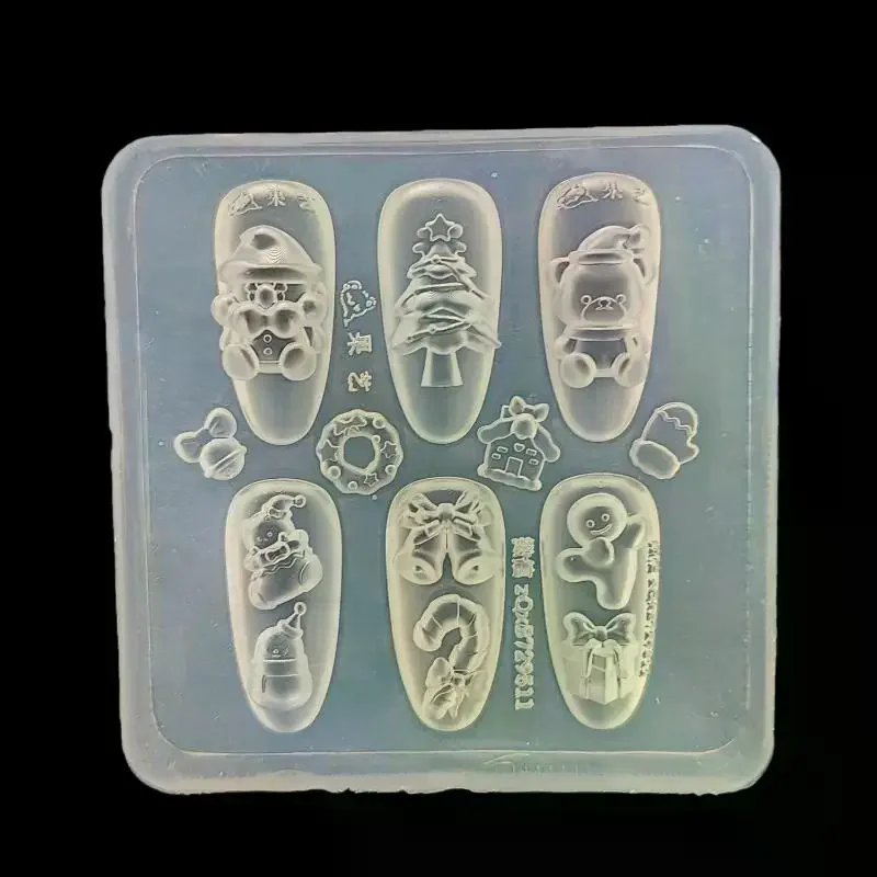 1pc Christmas 3D Transparent Silicone Nail Molds - Santa Claus Bear Snowflake Design, DIY Manicure Decoration Templates