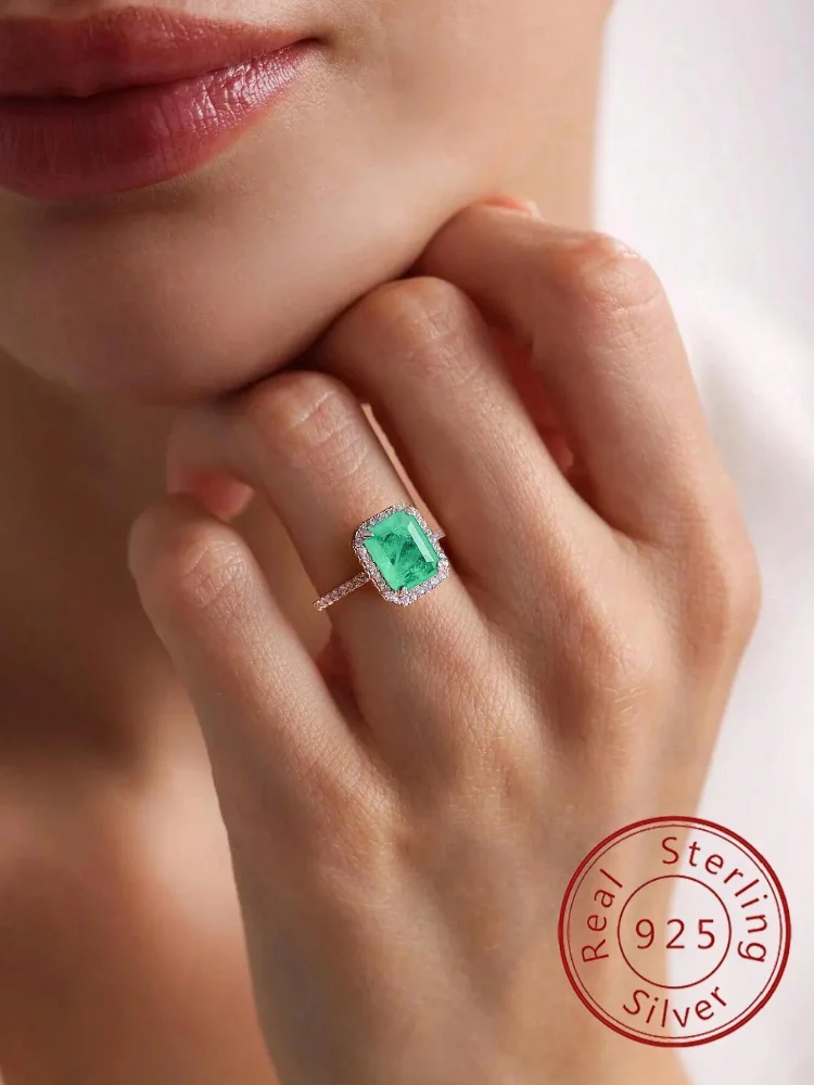 Elegant Green Square Gemstone Ring in 925 Sterling Silver – Luxury Women's Engagement and Wedding Jewelry