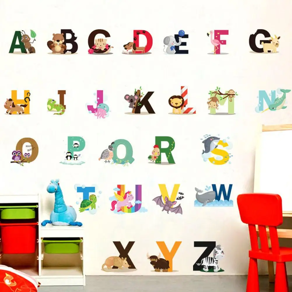 

3 Sheets 26 Letters Wall Stickers Cartoon Animal Colorful Wall Decals For Kids Room Classroom Decor Poster Mural Wholesale