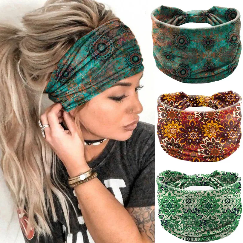 Bohemia Women Headpiece Stretch Turban Hair Accessories Headwear Yoga Run Bandage Hair Bands Headbands Wide Headwrap