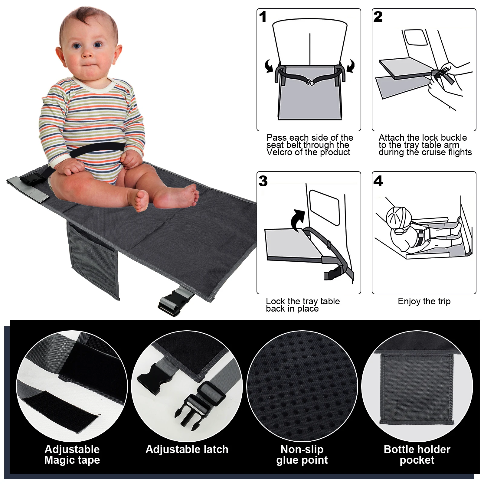 DYHQQ Flugzeug Sitzverlängerung für Kinder, tragbare Reise Flugzeug  Fußstütze, Baby Flugzeug Bett mit Seitentaschen, Flying Travel Essentials  mit erweiterten Bereich 11×4,7 in für : : Baby