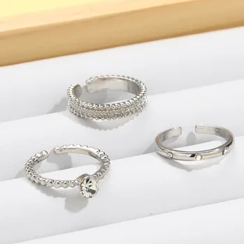 3-Piece Set Zircon Open Ring with Plain Circle Fashion Jewelry Accessory Set for Women 1