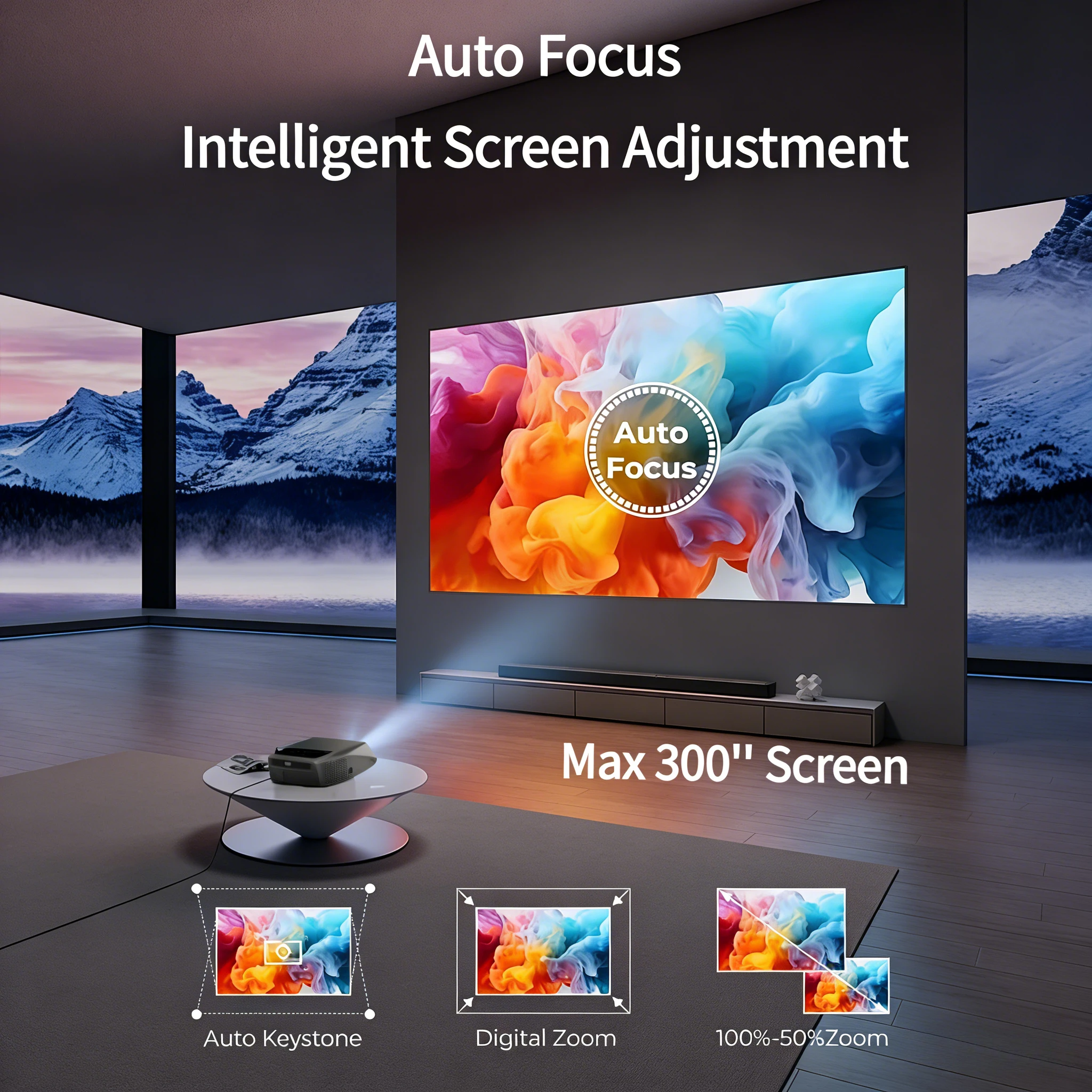 4K 자동 초점 영화 프로젝터 3500 ANSI 2.4+5G 와이파이 블루투스 1080P 풀 HD HDR 안드로이드 TV 비디오 주간 프로젝터 홈시어터