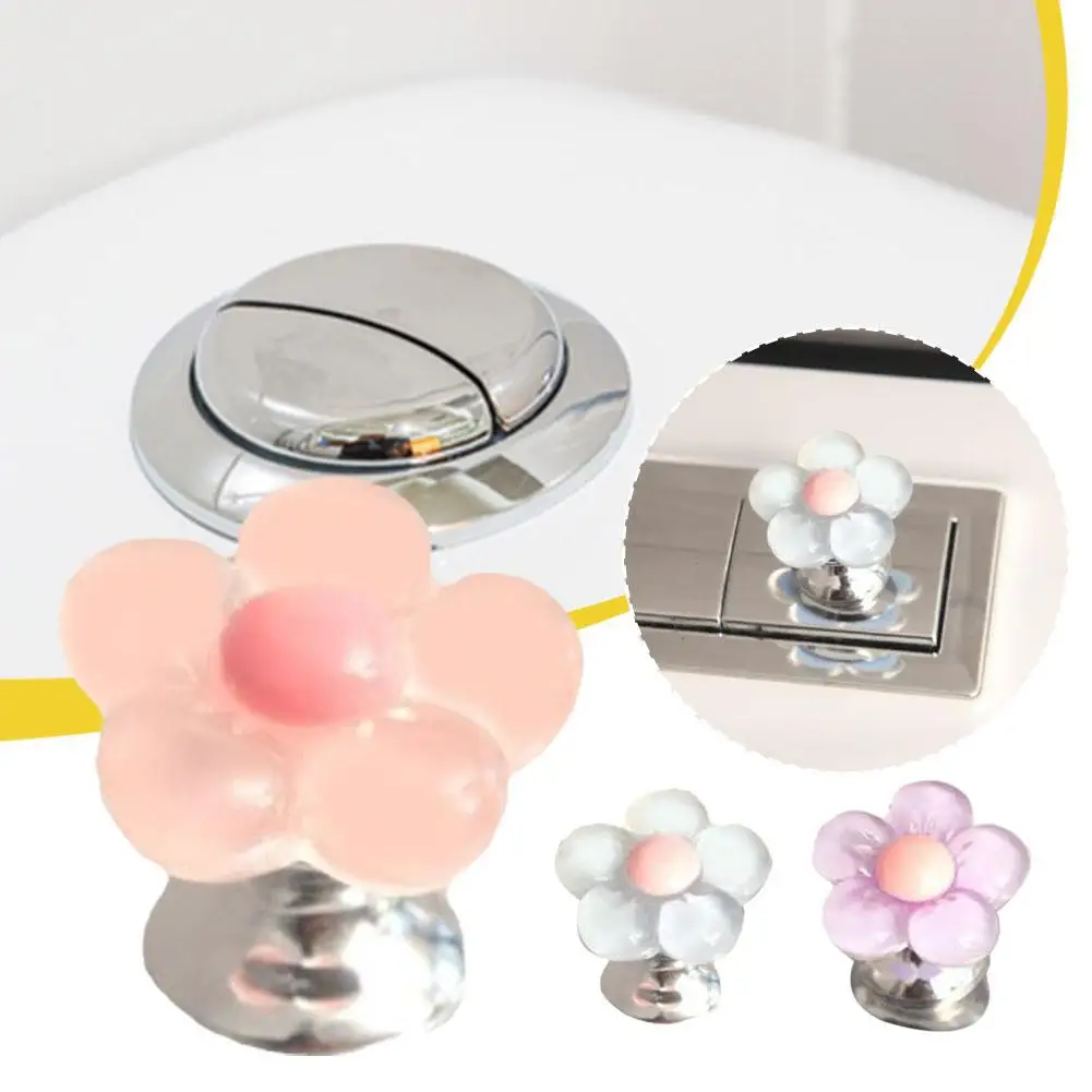 Flower Shape Self-Adhesive Toilet Press Button Nail Protector Toilet Presser Bathroom Decor Accessories Water Tank Drain Buttons