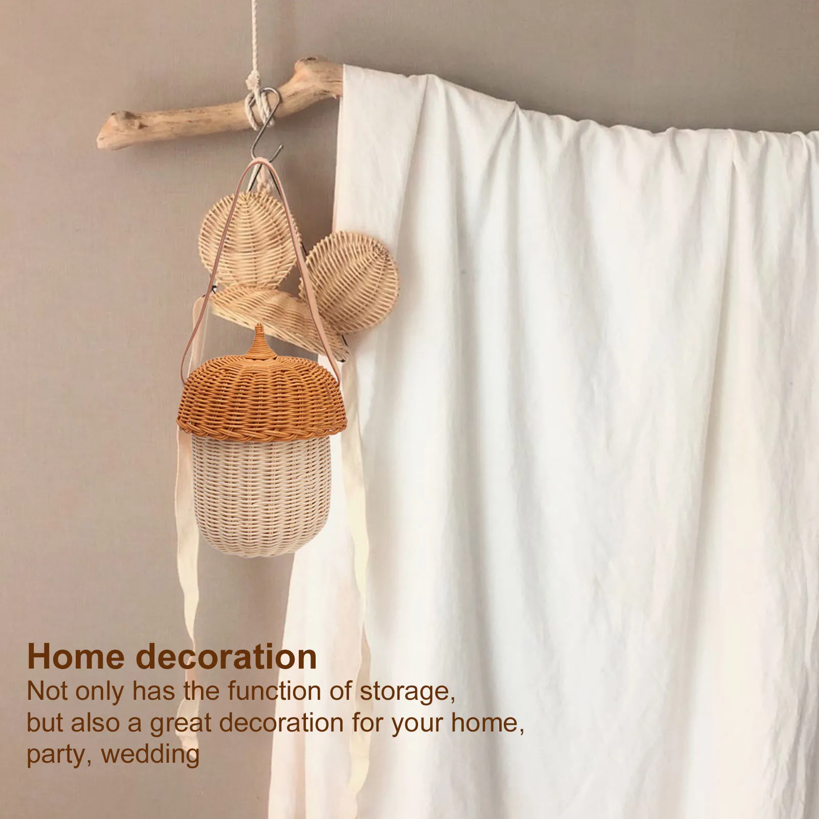 Acorn Shaped Basket Kids Rattan Storage Basket Hand Woven Decorative Acorn Shaped Basket Bag for Boys Girls Photography Props 3