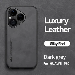 Vintage Magnetic Leather Shockproof Silicone Soft Case Cover for Huawei Pura 80 Ultra (Dark Grey)