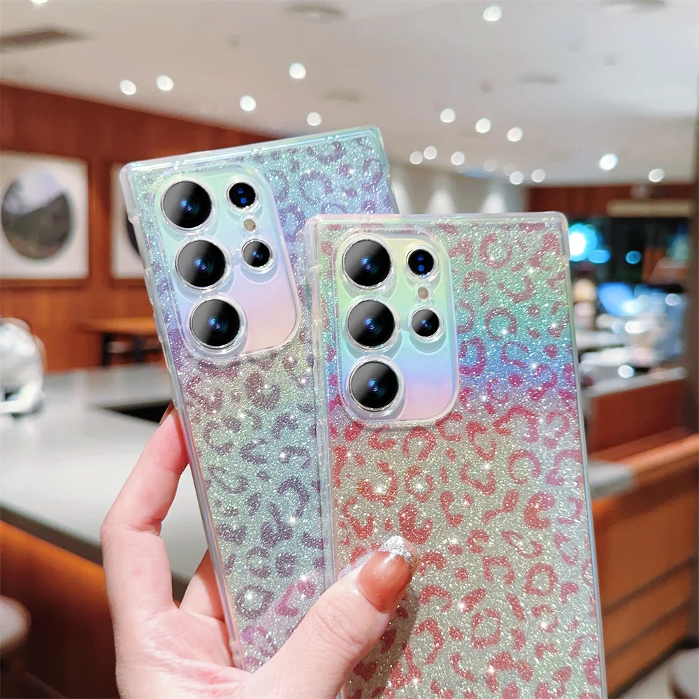Laser Leopard Pattern Case For Samsung Galaxy S23 S22 Ultra Plus S21 S20 FE A54 A34 A14 A53 A52 A24 A23 A25 A13 5G Soft_voghion.com