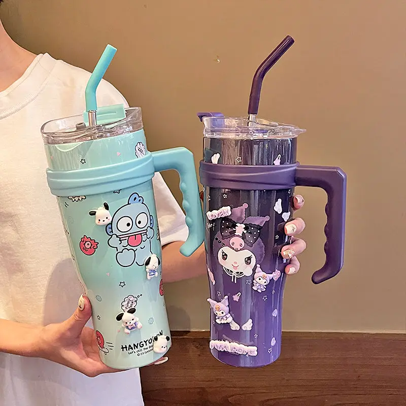 

1200ml Sanrio Kuromi Hello Kitty Thermos Bottle Sippy Water Cup Vacuum Flask Kawaii Stainless Steel High Capacity Insulated Mug