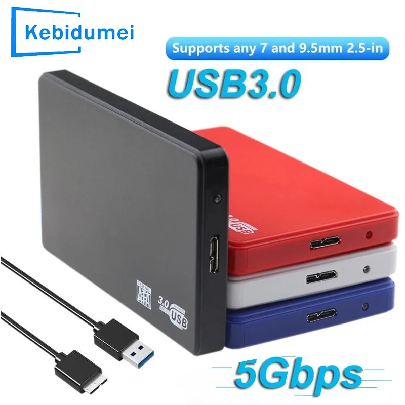 علبة قرص صلب خارجي 2.5 بوصة من نوع SATA إلى USB3.0، حافظة للأقراص الصلبة المحمولة وSSD، صندوق تخزين خارجي مع كابل USB3.0، مصنوع من البلاستيك ABS للكمبيوتر والكمبيوتر المحمول
