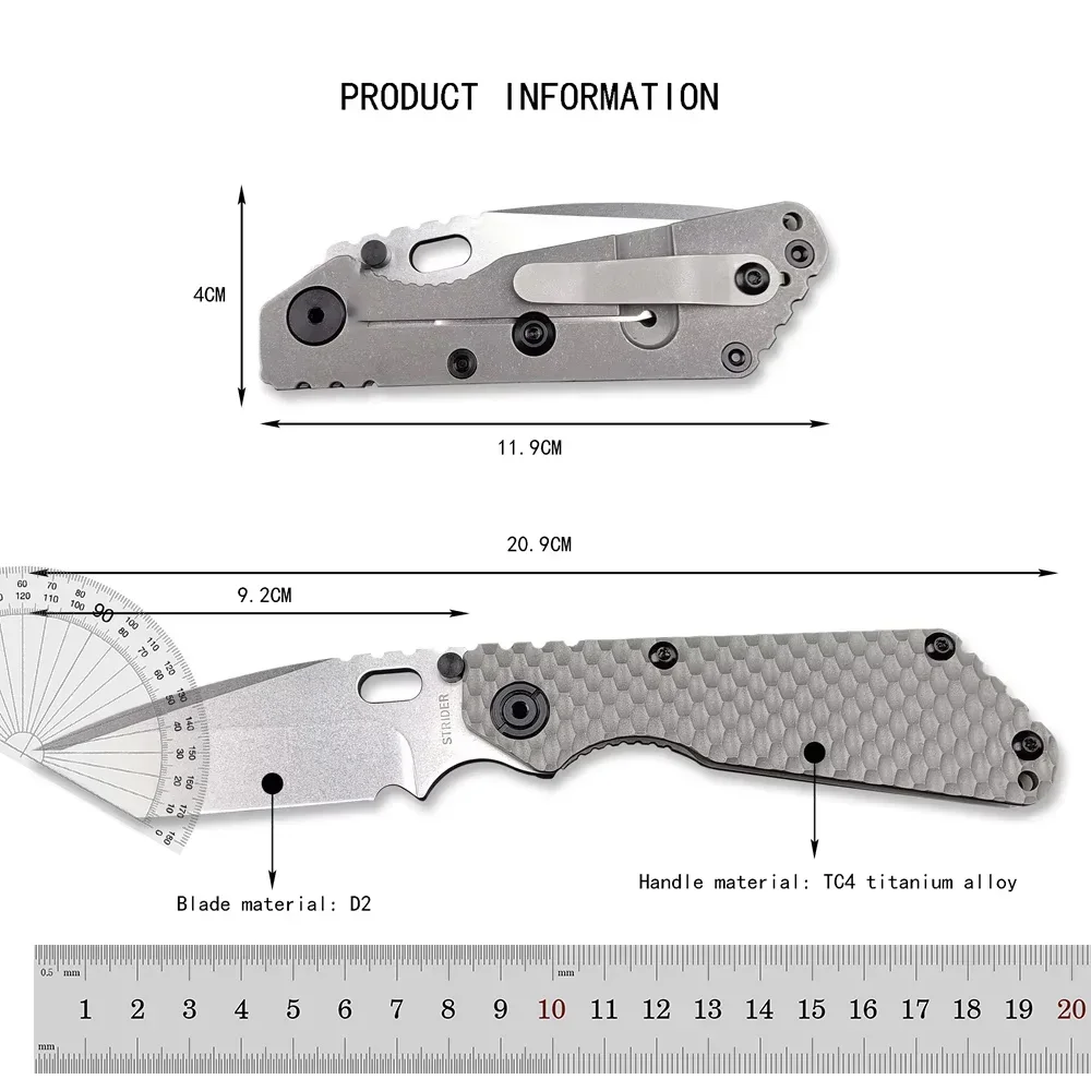 Strider folding knife D2 steel blade high-end TC4 titanium handle Outdoor Camping Hiking survival EDC Tool Men's gift 5