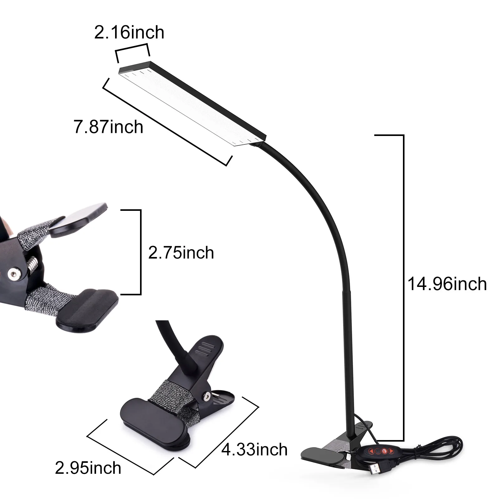 5W LED Clip on Desk Lamp with 3 Modes 11 Brightness  2M Cable Dimmer 14 Levels Clamp Table Lamp 5