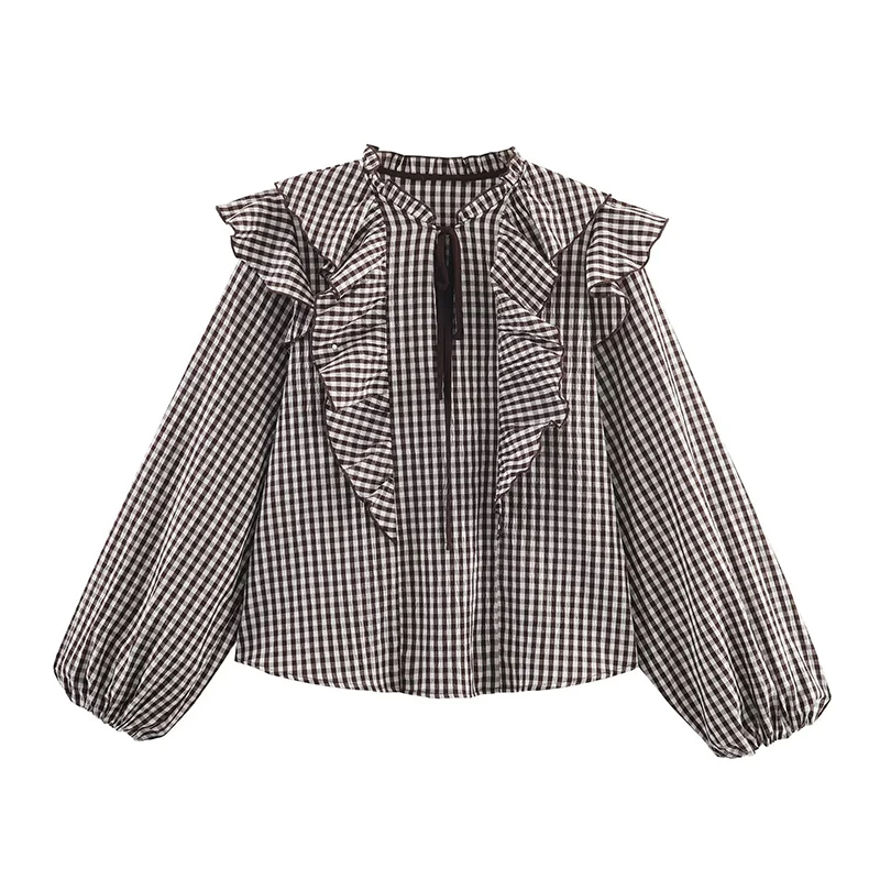 Women's Shirt Fall 2025 New Check Long Sleeve Stacked Decoration Pastoral Collegiate Shirts Casual Fashion Personality Top ﻿