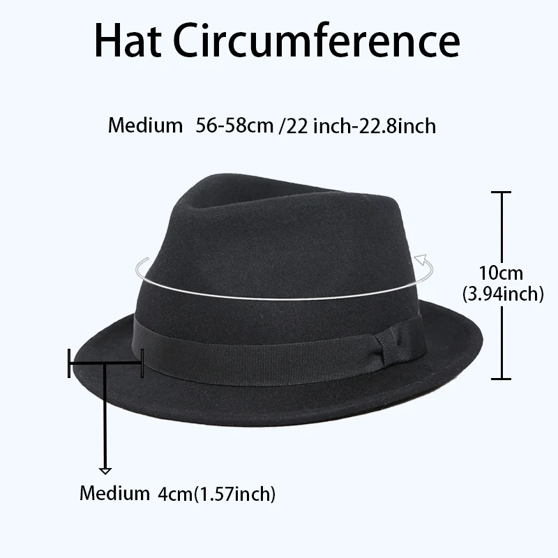 100% Wool Fedora Hat For Men With 