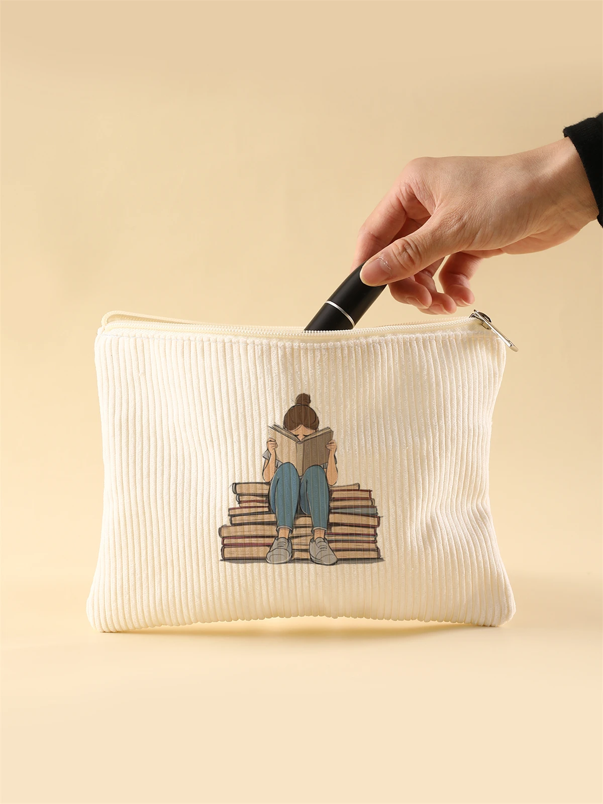 Women's Corduroy Travel Cosmetic Bag Portable Large Capacity Makeup Storage Organizer Zipper Clutch Purse Make up Bag