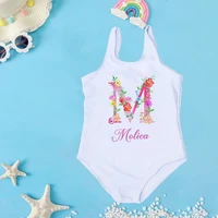 Personalized Custom Initial Name Baby Girl Swimsuit 2-7 Year One Piece Swimwear Children's Beach Clothes Kid Summer Bathing Suit 1