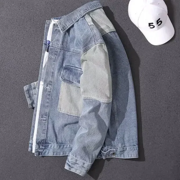 thumbnail image 1 of Abrigo vaquero para hombre, chaqueta vaquera negra para hombre, hombros anchos, empalmados, novedad de 2025, ropa de abrigo holgada lavada para invierno, marca de moda Y2k, 1 of 5