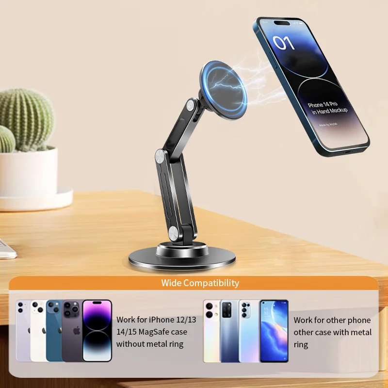 Desktop Metal 360 Rotation Foldable Ipad Tablet Holder Adjustable Strong Magnet Phone Holder Tablet Stand for Magsafe