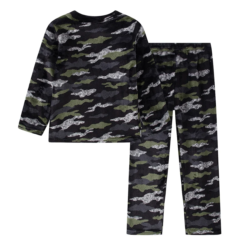 2-piece Children's Autumn/Winter Warm Flannel Sports Comfort Set Boys And Girls Casual Long Sleeved Top Soft Straight Leg Pants 3