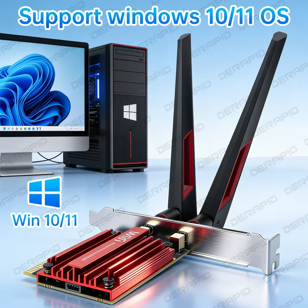 WiFi 7 BE6500 PCIe 네트워크 카드 MT7925 칩 블루투스 5.4 6500Mbps 고출력 안테나 무선 어댑터 (데스크탑 PC용, 윈도우 10/11)