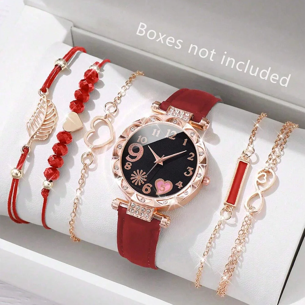 6-teiliges Set Uhr für Frauen Luxus Leder Analog Damen Quarz Armbanduhr - Bild 29 von 30