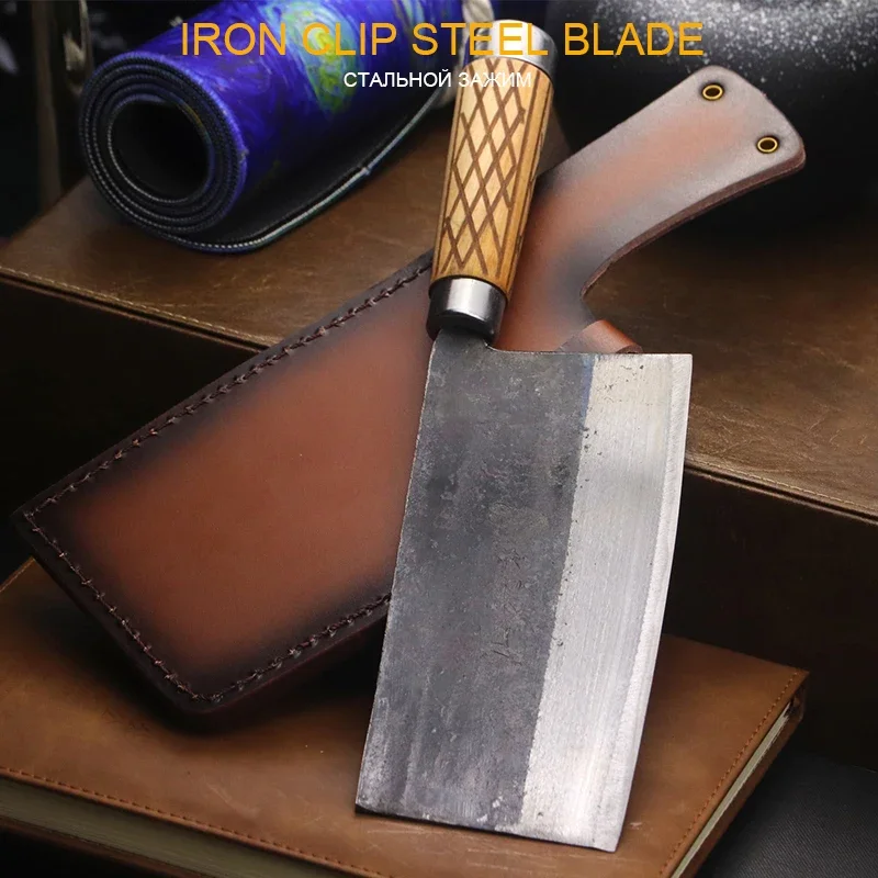 Description Picture 5 of itemHand forged 7.5-inch old kitchen knife with steel blade Home chopping multi-purpose knife solid wood handle chef's knife