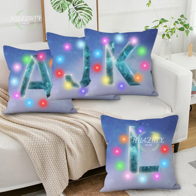 

LED Letters Pillowcase Blue Starry Sky Customizable Cushion Cover Waist Pillow Case Living Room Chair Sofa Car Home Decoration
