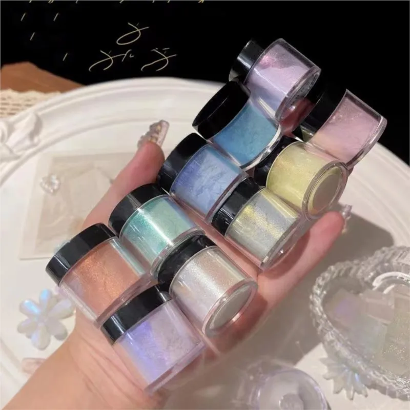 1Jar Holographic Neon Shimmer Nail Glitter Aurora Chrome Pigment Nail Powder Fine Glitter Sfregamento Dust Mirror Polish Decoration