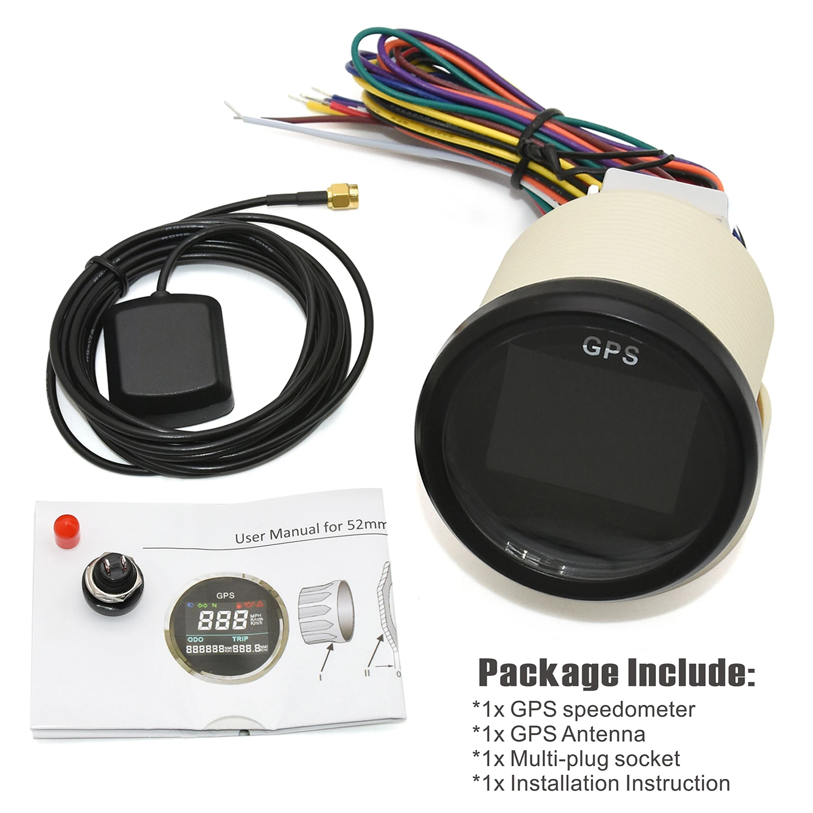 Digital Mini 52mm GPS Speedometer Speed Gauge + GPS Antenna