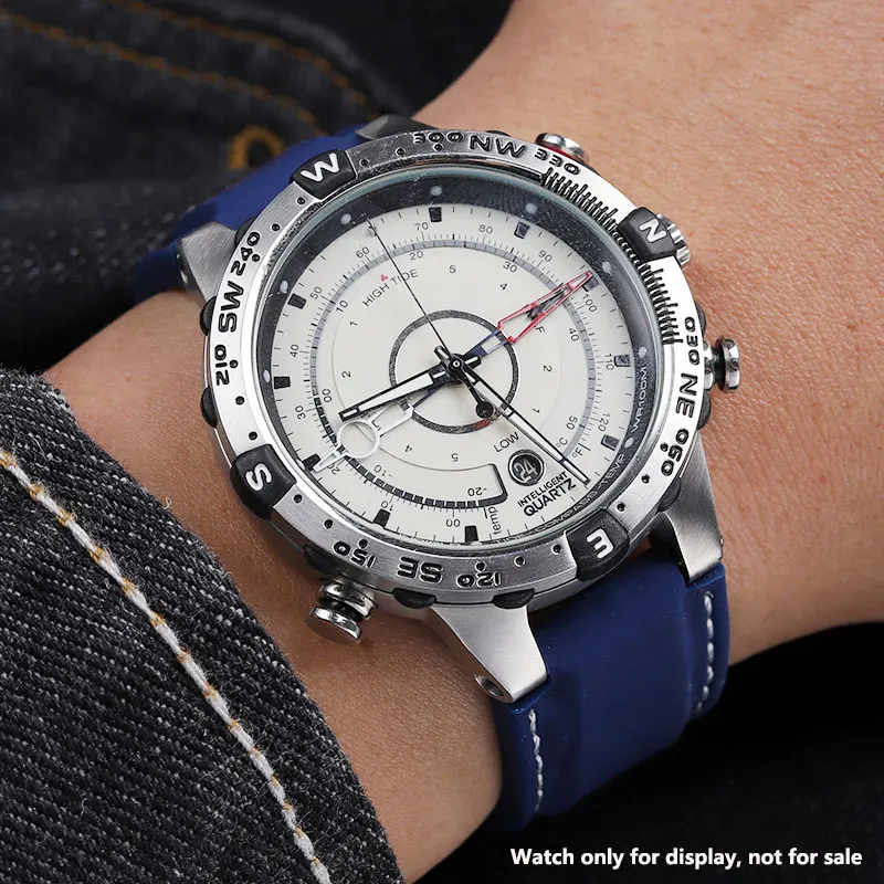 Waterproof Silicone Sports Watch Strap with 24-16mm Raised Mouth Design for Timex Tidal Compass Series