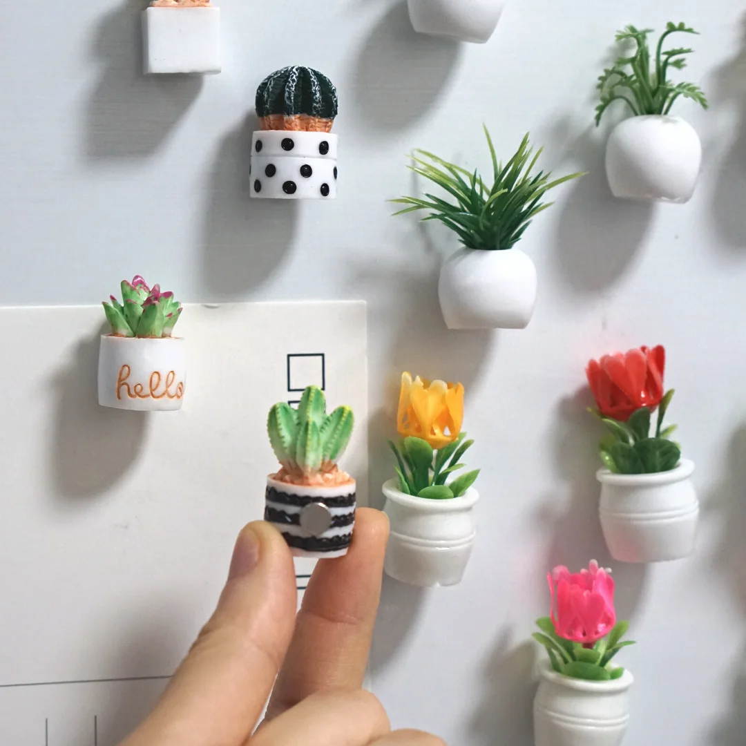 Plant Styles Resin Fridge Magnets: Ръчно изработена декорация за хладилник, черна и бяла дъска