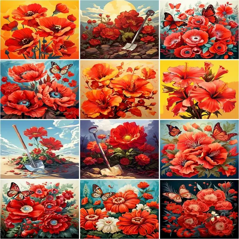 

CHENISTORY DIY Frame Paint By Number Red Flower For Adults Picture By Numbers For Adults Kids Acrylic Paint On Canvas Home Decor