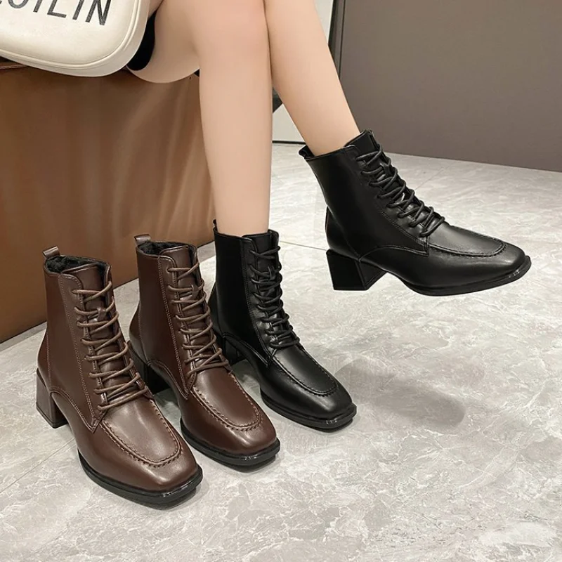New Boots Lady Boots-Women Autumn Shoes 2023 Elegant High Heel Rubber Ankle Solid Basic Casual Loafers Ladies Fashion Boots