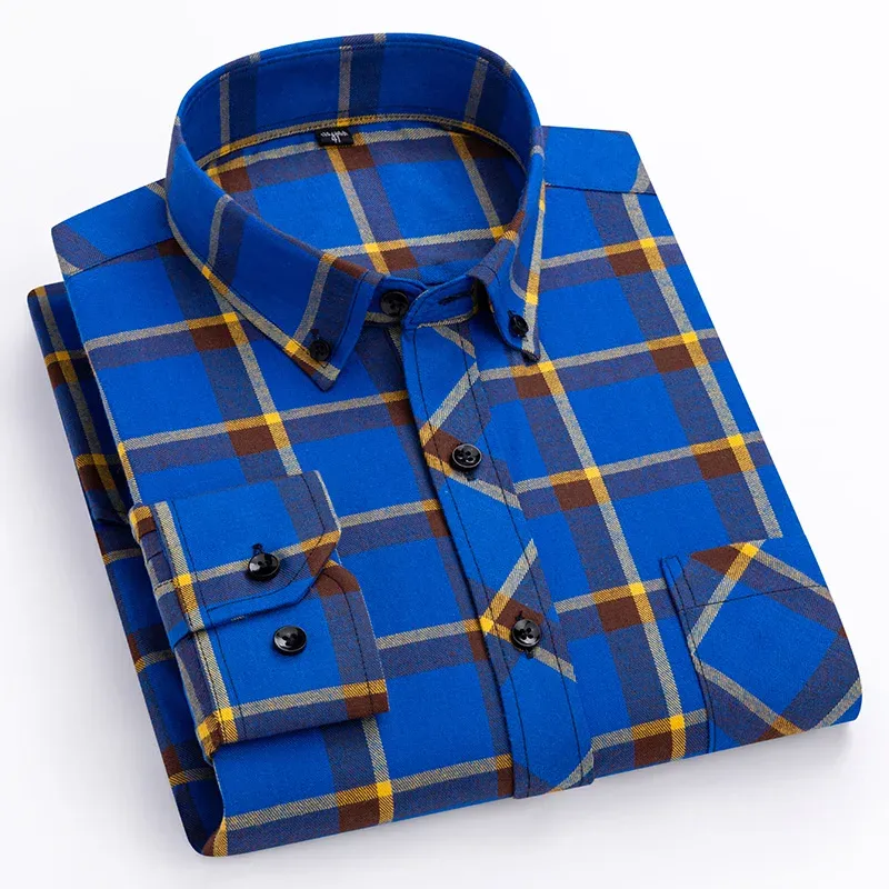 New Flannel Plaid Long Sleeve Men Casual Shirts Autumn Winter Fashion Plus Size Regular Fit Smart Dress Shirts Daily Clothes Top