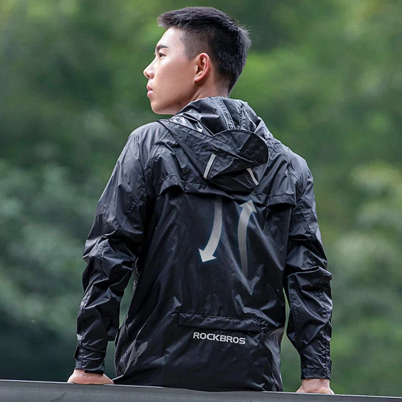 ROCKBROS Cycling Raincoat Outdoor Rain Jacket Men Breathable Reflective Hooded Raincoat Waterproof Windbreaker European Size