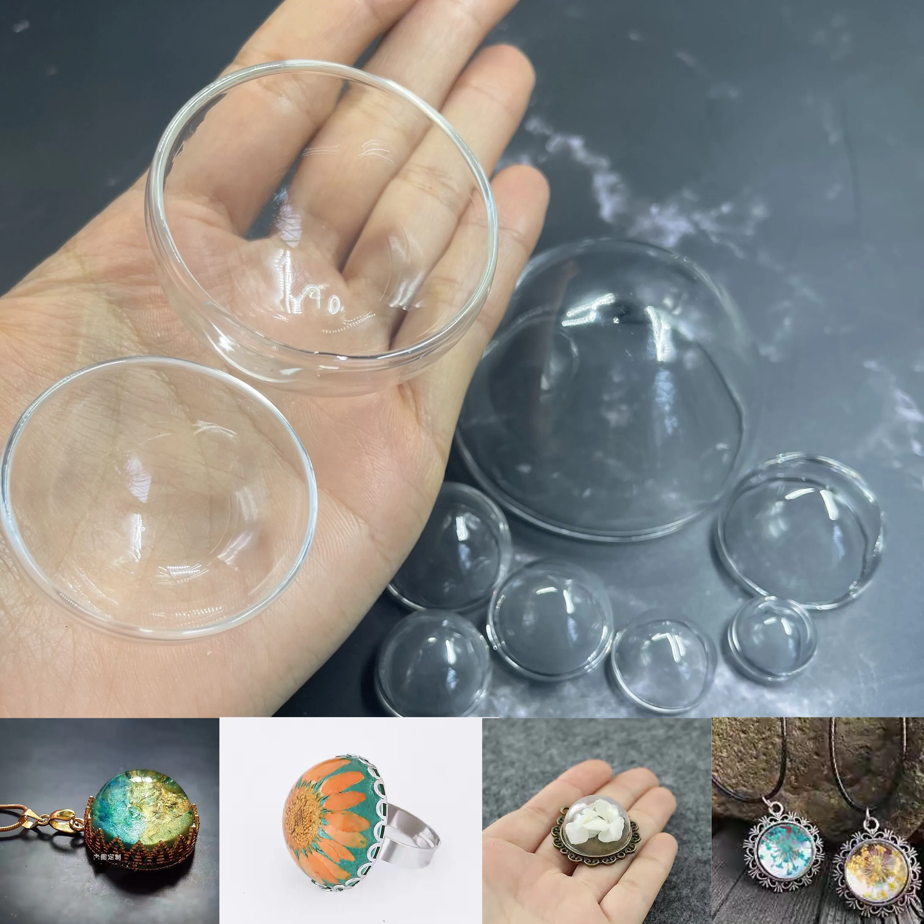 装飾用の半透明ガラスのボール,2x 12-70mm,透明な半球型のガラス