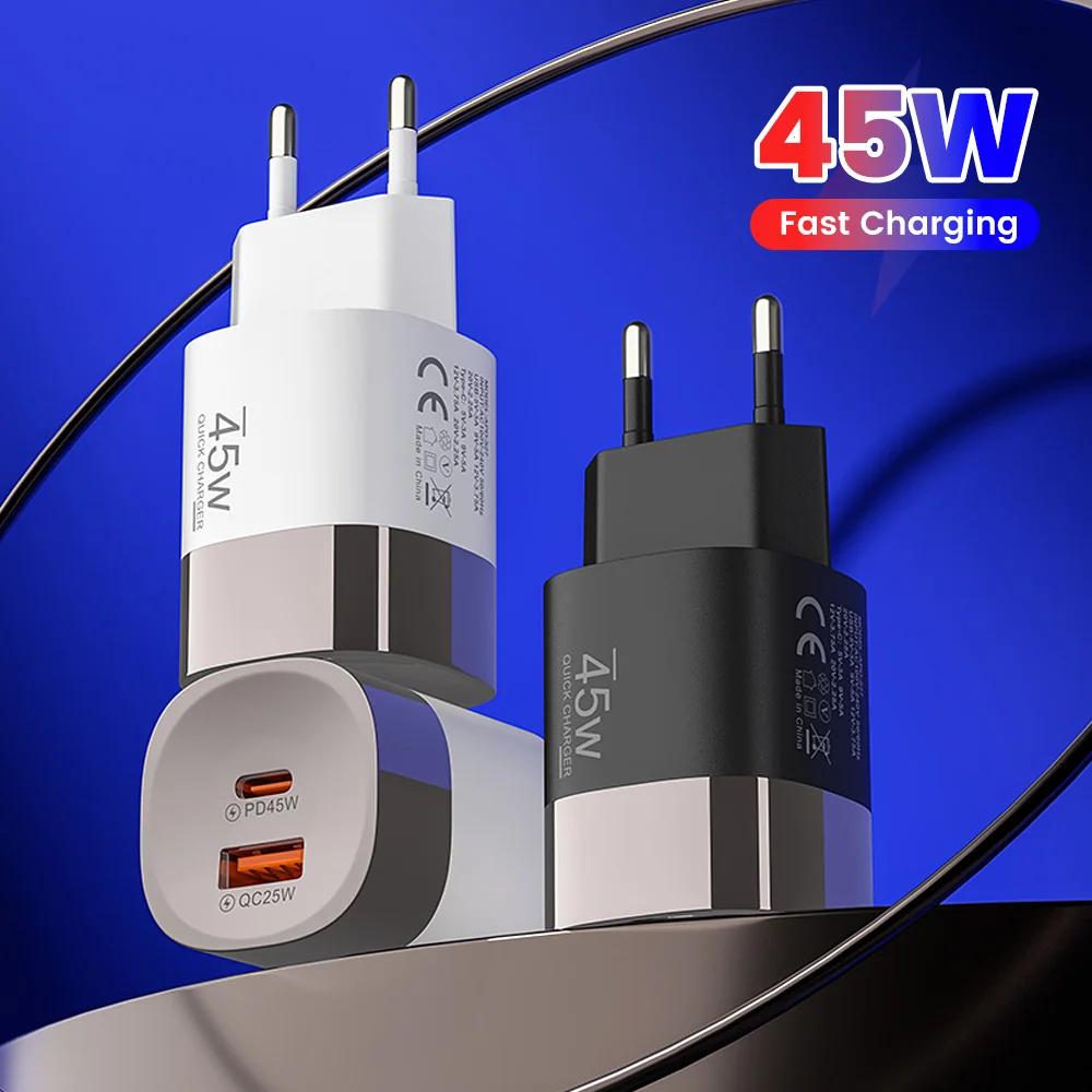 High-Speed 45W USB-C Fast Charger with PD & QC3.0 Technology - Universal Plug Options