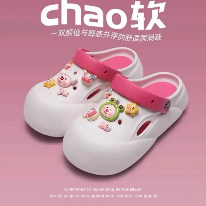 Women Cartoon Clogs Shoes 2024 Summer Anti Slip Thick Soles Slipper Young Girl Toe-Closed Indoor Soft Slipper A0134